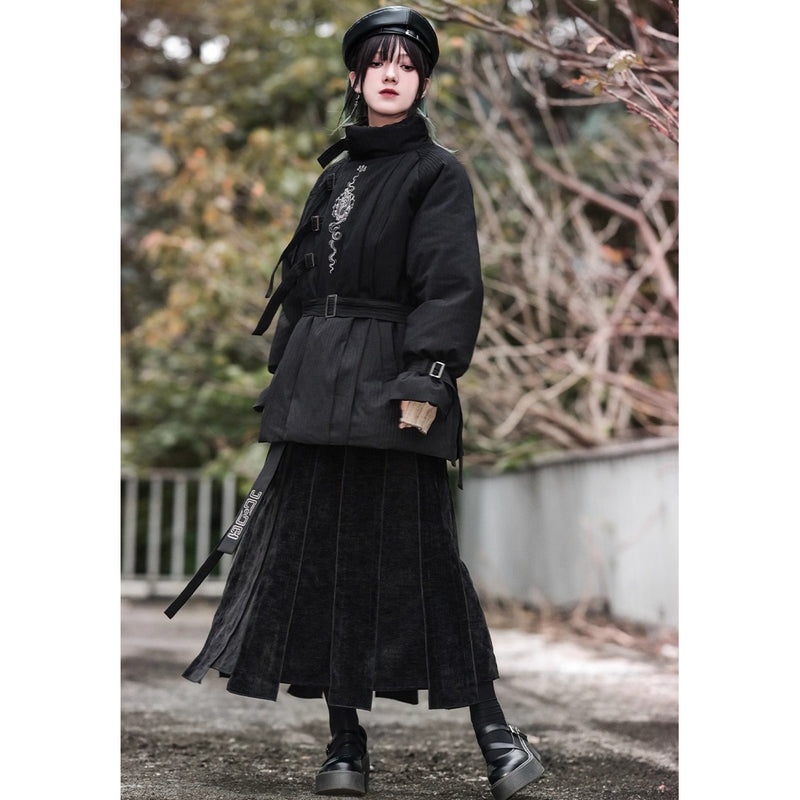 龍と牡丹の刺繍ダウンジャケット