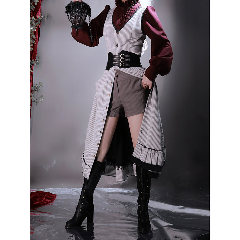 濃紺の縦縞クラシカルジャンパースカート - ロング丈[2025年12月下旬-2026年1月下旬発送予定]