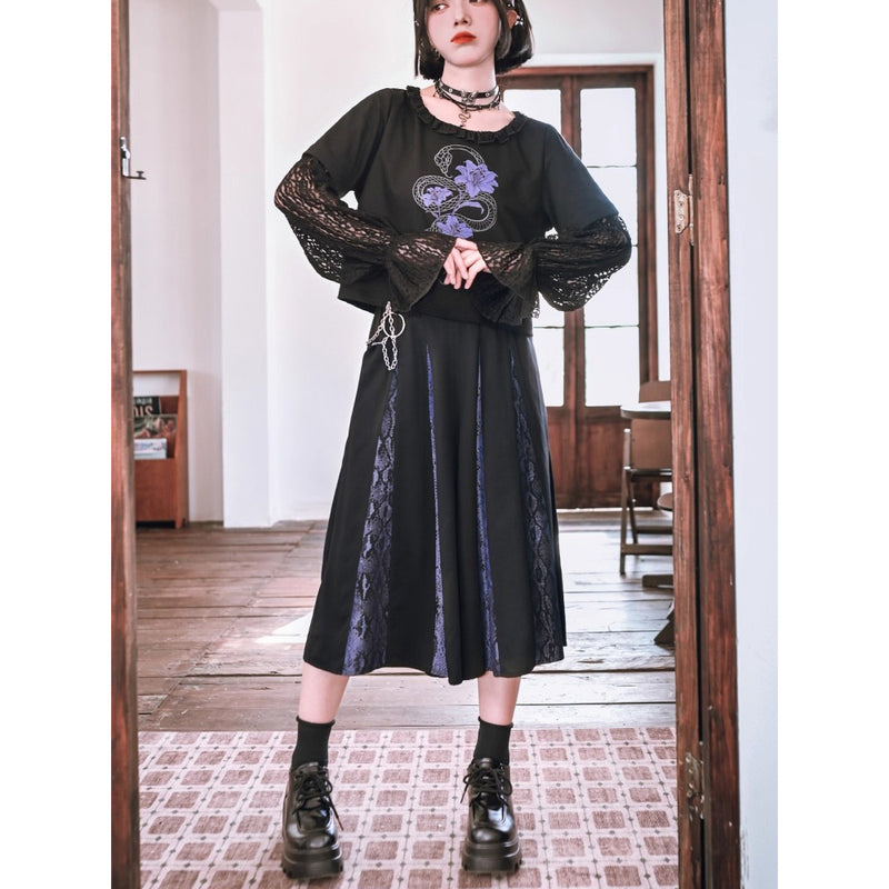 藍紫の蛇鱗クロップドパンツ