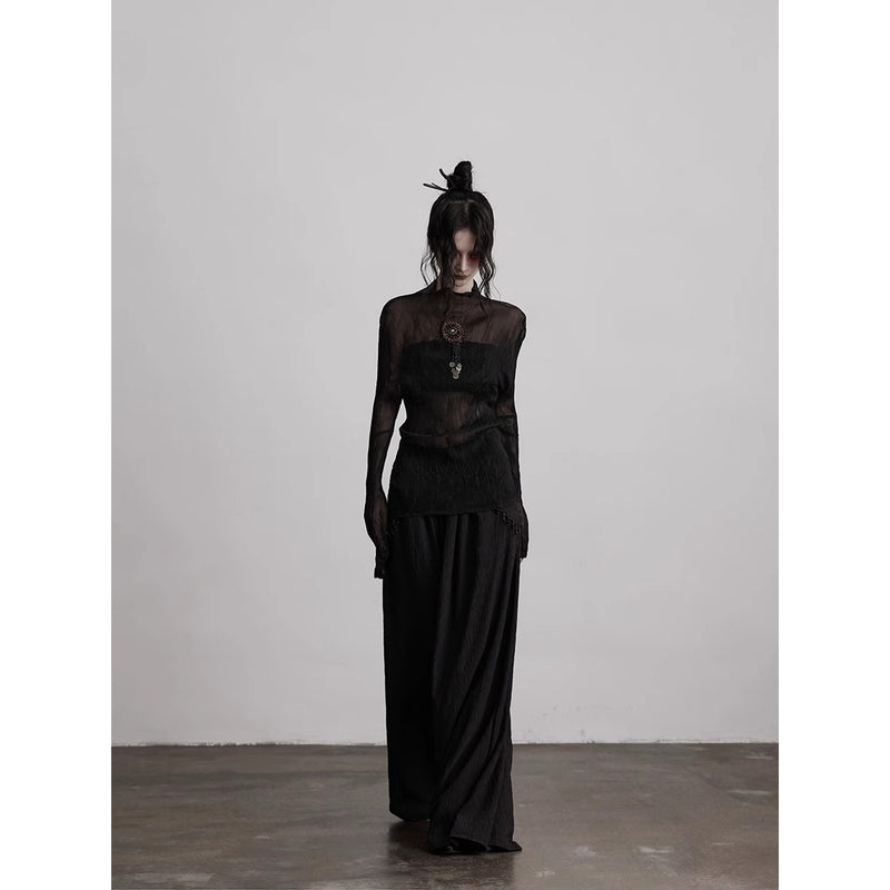 Stone Pendant Black Wide Pants