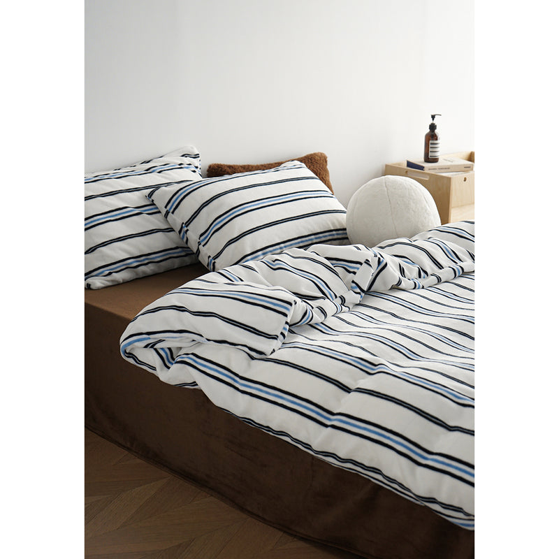 Blue and White Striped Bed Cover Set