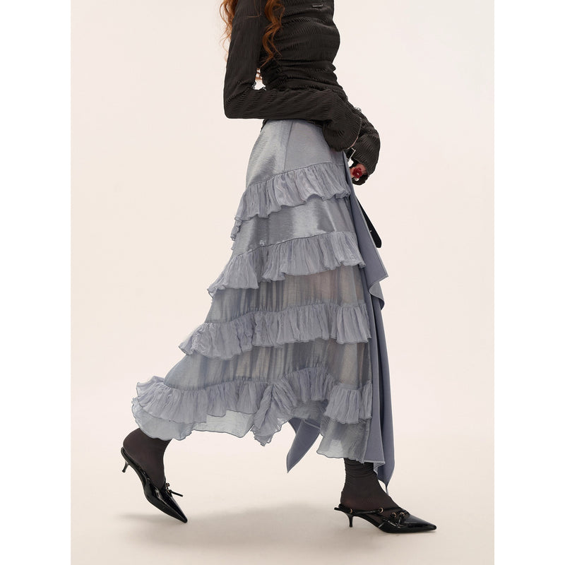 Irregular Texture Sheer Long Skirt
