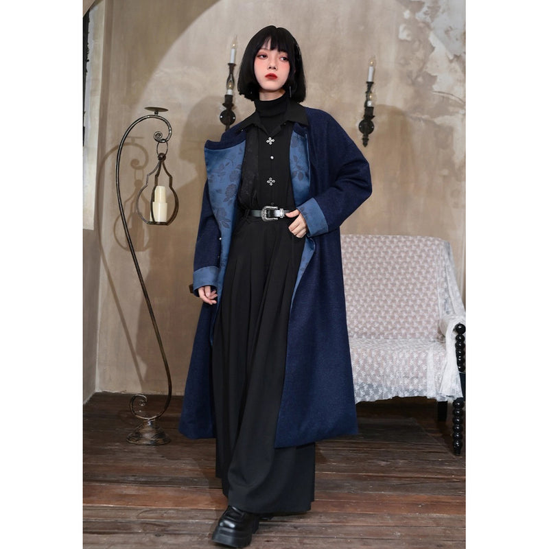 椿の花の挿絵ウールローブコート