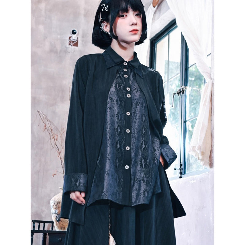 漆黒の蛇鱗レイヤードブラウス