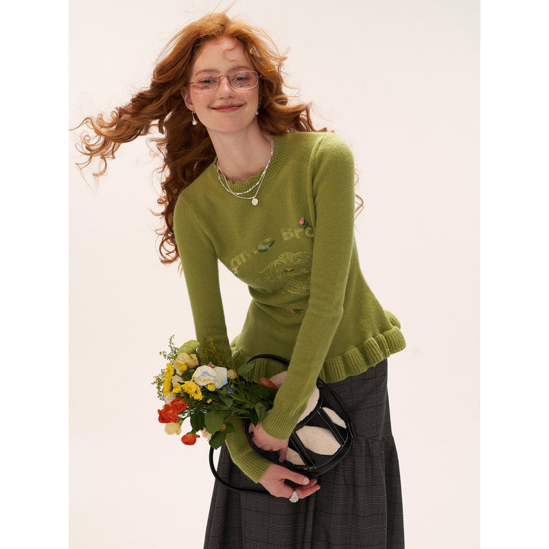 Flower Embroidered Knit Sweater