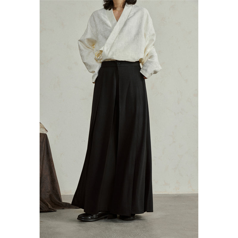 Black Draped Layered Wide Pants