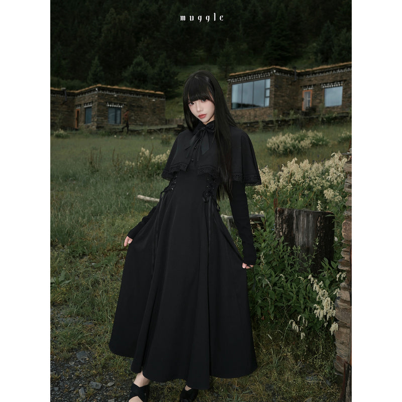 黒のお嬢様のケープロングワンピース