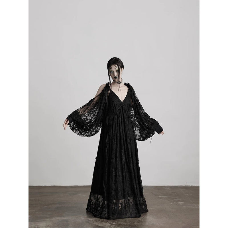 Dark Night Flower Embroidered Lace Camisole Dress