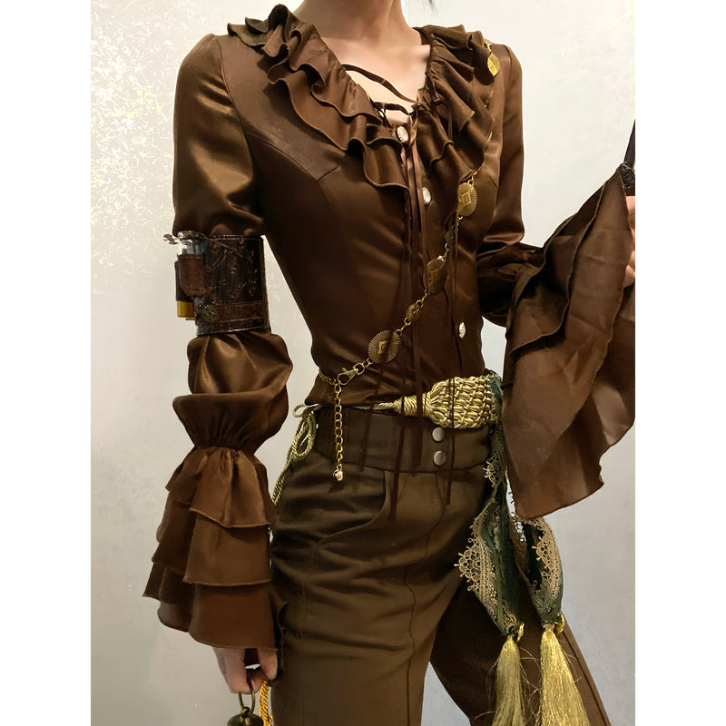 男爵令嬢のヴィクトリアンブラウス - Brown[2026年2月中旬-3月中旬発送予定]