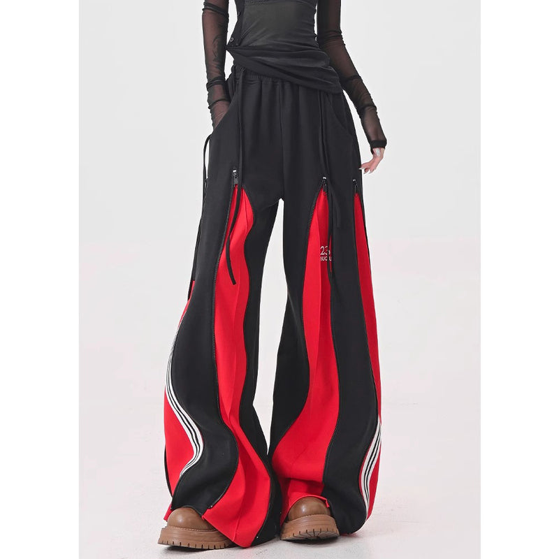 Red Switching Wide Track Pants