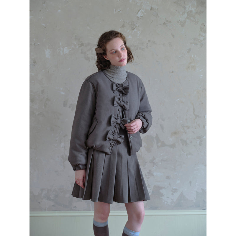 Grey Ribbon Cotton Down Jacket