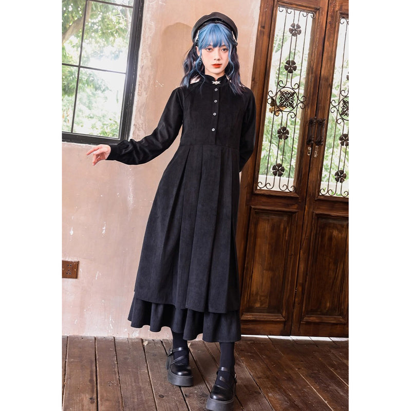 椿の花と鶯の刺繍コルセットワンピース