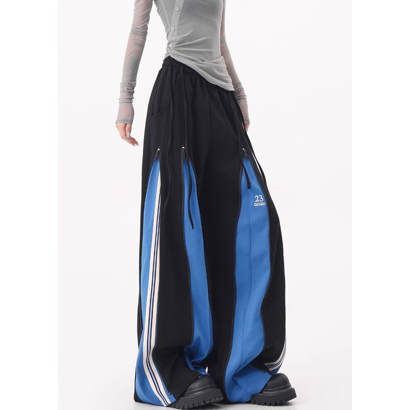 Blue Switching Wide Track Pants