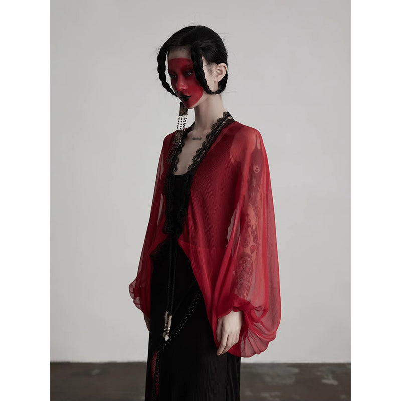 Bright Red Silk Fairy Shawl