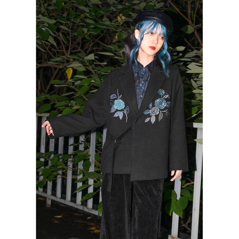 椿の花の刺繍チャイナジャケット