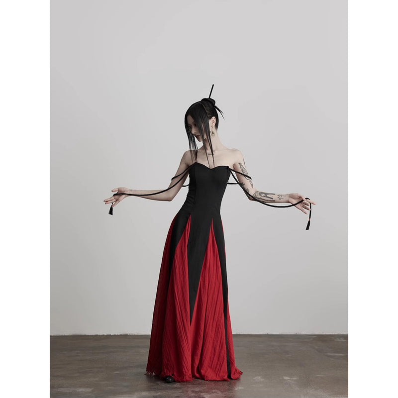 Black and Red Camisole Long Dress