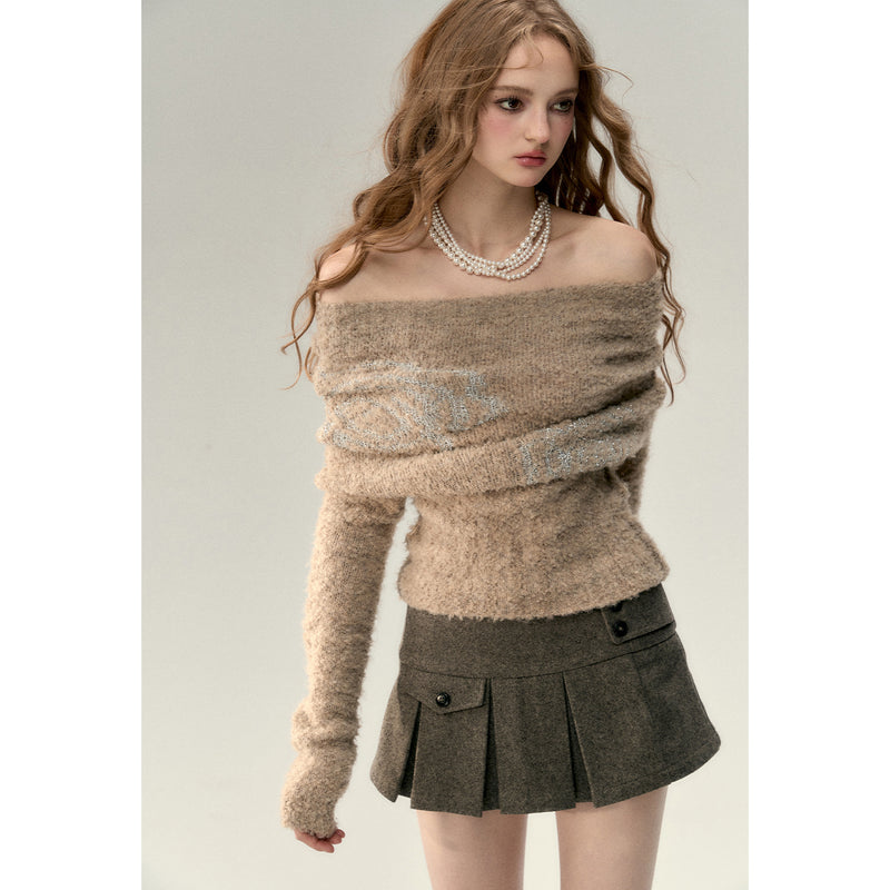 Light Gray Brown Short Pleated Skirt