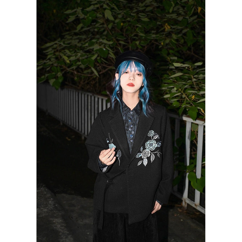 椿の花の刺繍チャイナジャケット