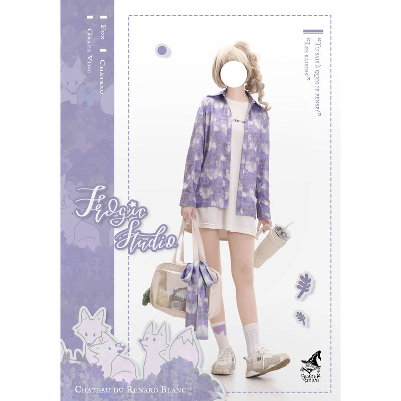 白狐の挿絵シャツ - Purple