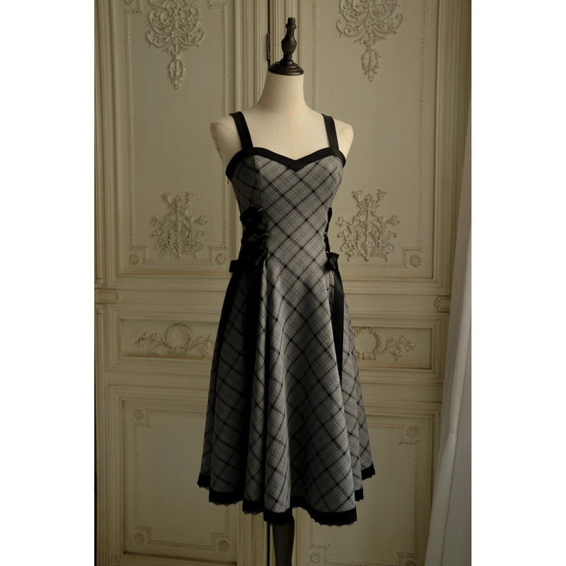 薄墨の格子柄ジャンパースカート[2026年3月下旬-4月下旬発送予定]