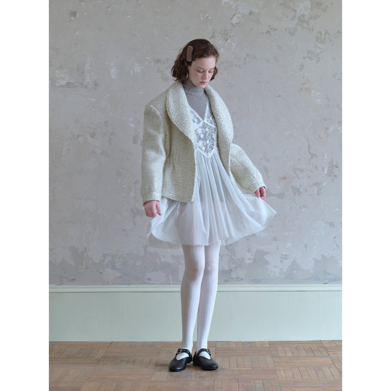 Black Mixed in Cream White Wool Coat