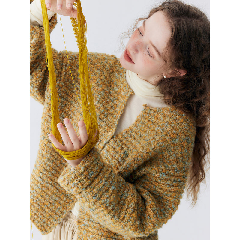 Gold Green Wool Knit Cardigan