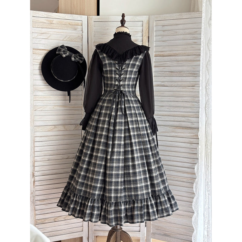 伯爵令嬢のジャンパースカートとケープ - Black Check[2026年2月上旬-3月下旬発送予定]