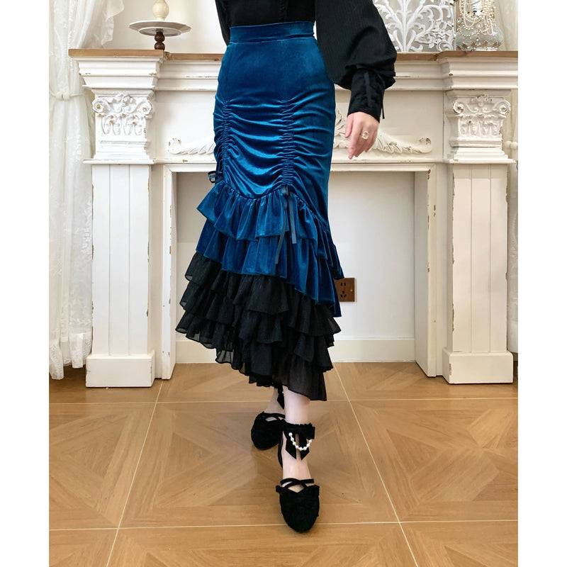 西洋貴族のベルベットマーメイドスカート - Cobalt Blue[2026年2月下旬-3月下旬発送予定]