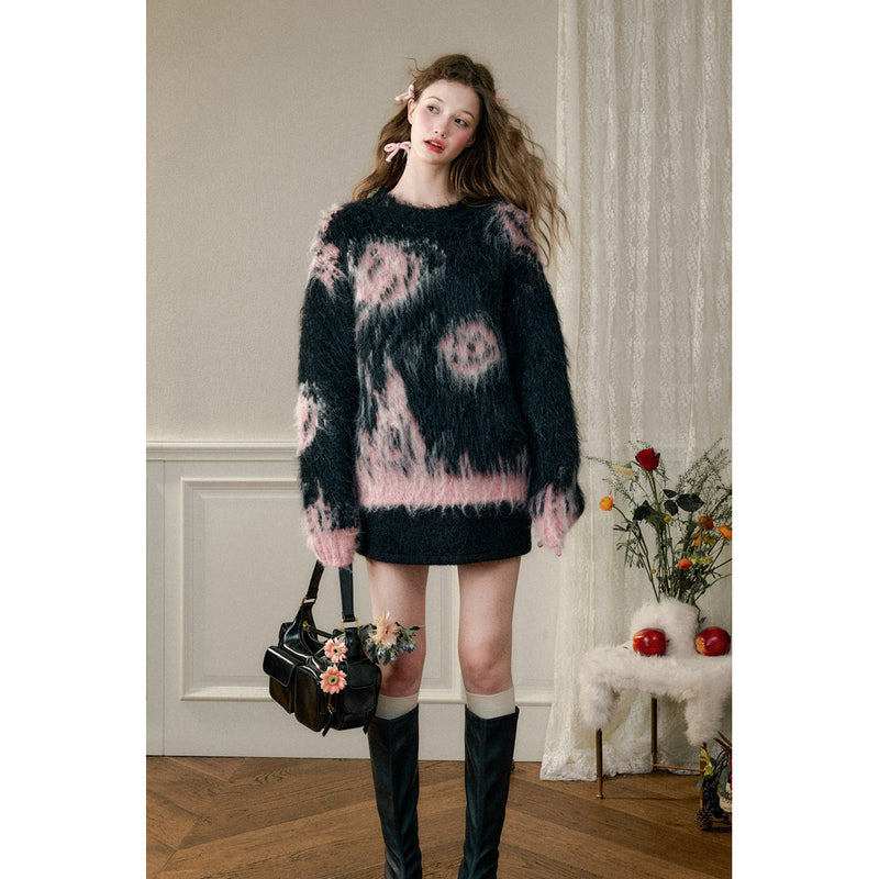 Oversized Sweater with Rose Flowers