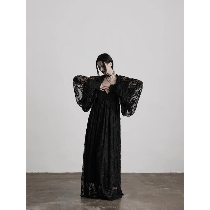 Dark Night Flower Embroidered Lace Sleeves