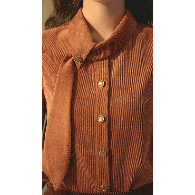 Orange Brown Corduroy Blouse