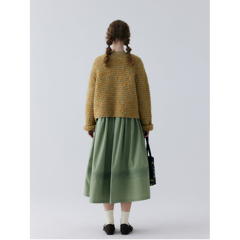 Gold Green Wool Knit Cardigan