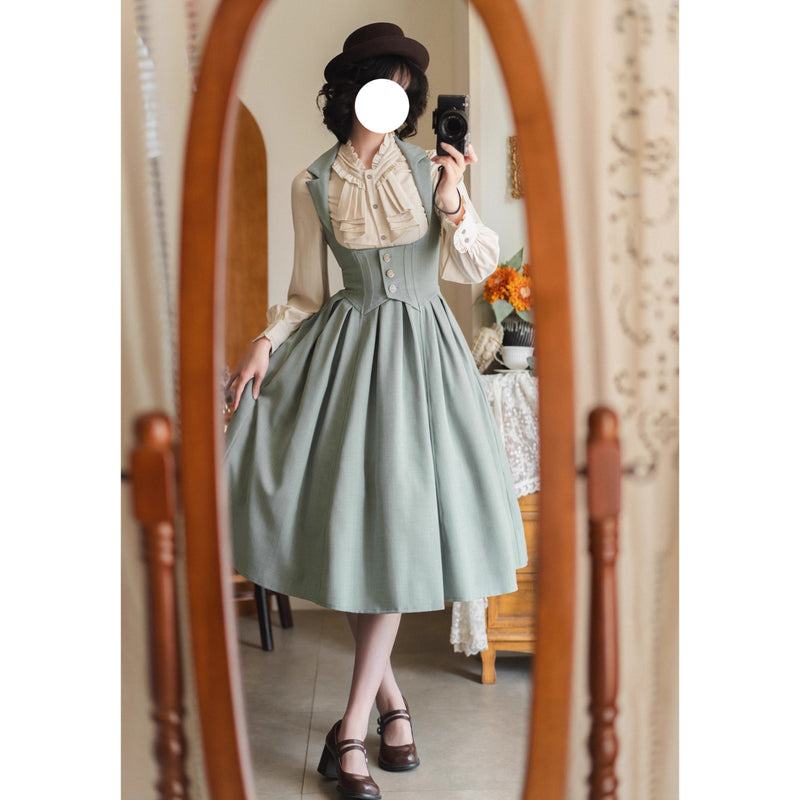 英吉利のお嬢様のクラシカルジャンパースカートとハイネックブラウス（ウォーターグリーン）
