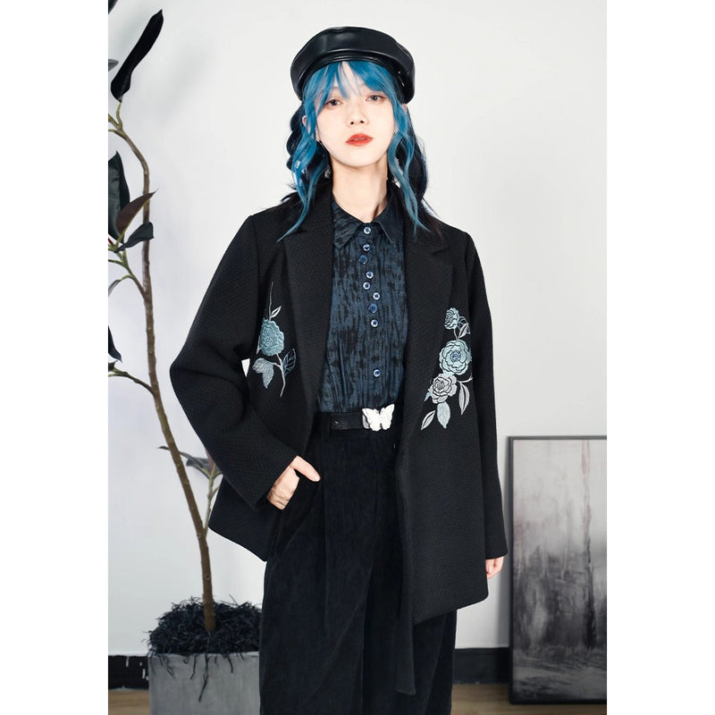 椿の花の刺繍チャイナジャケット