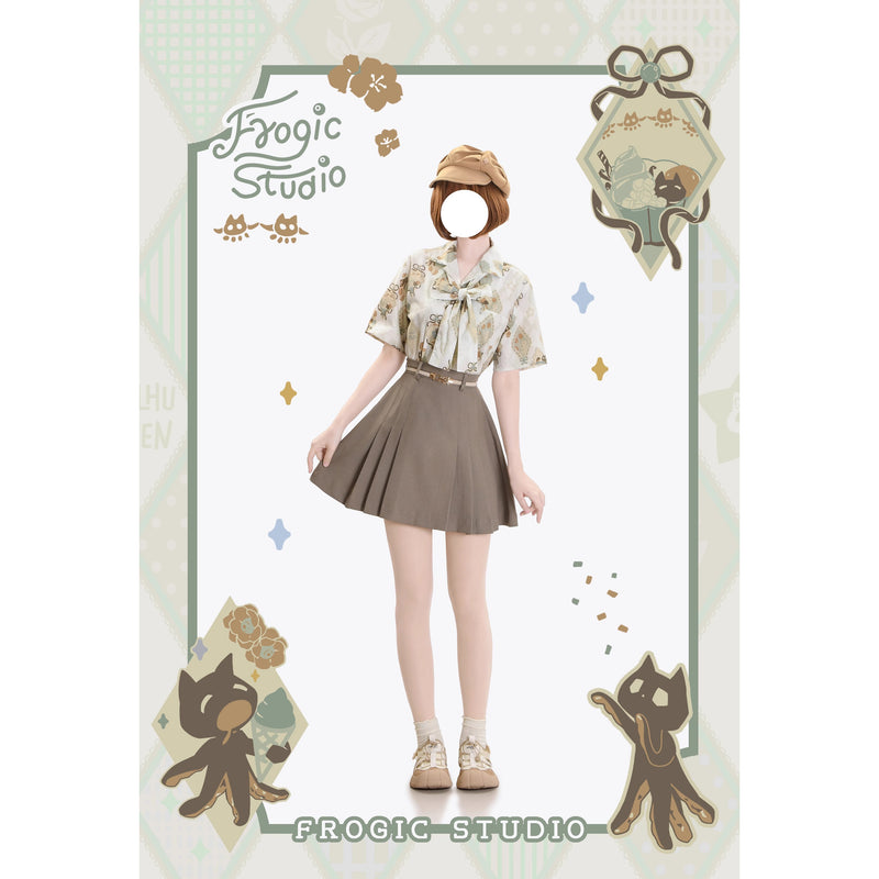 お茶会のお嬢様のプリーツスカート - Greige