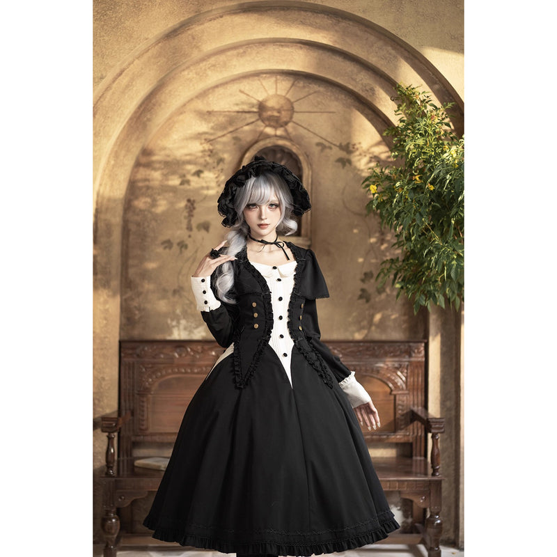 暗黒夜会のクラシカルケープワンピース - Black × White[2026年3月上旬-3月下旬発送予定]