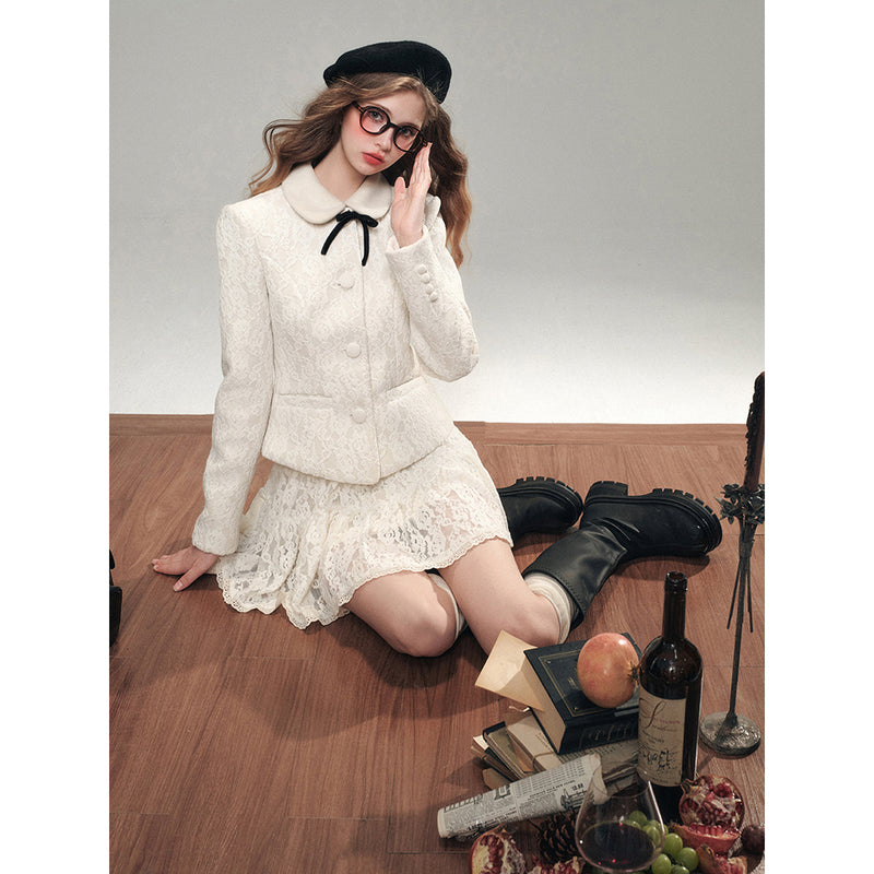 White Rose Lace Jacket and Short Skirt