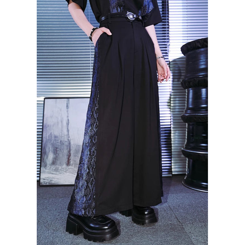 藍紫の蛇鱗ワイドパンツ