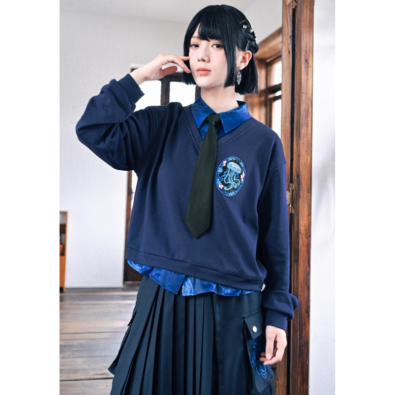 海月の刺繍ドッキングトップス