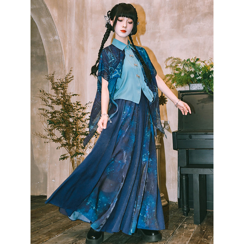 深藍の海月のシフォンブラウス