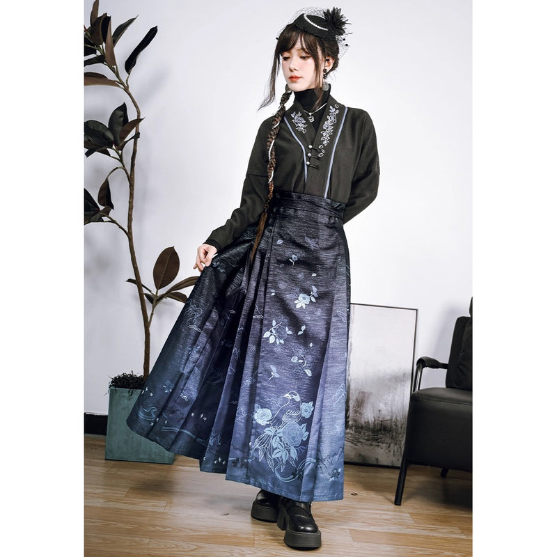 椿の花の刺繍チャイナブラウス