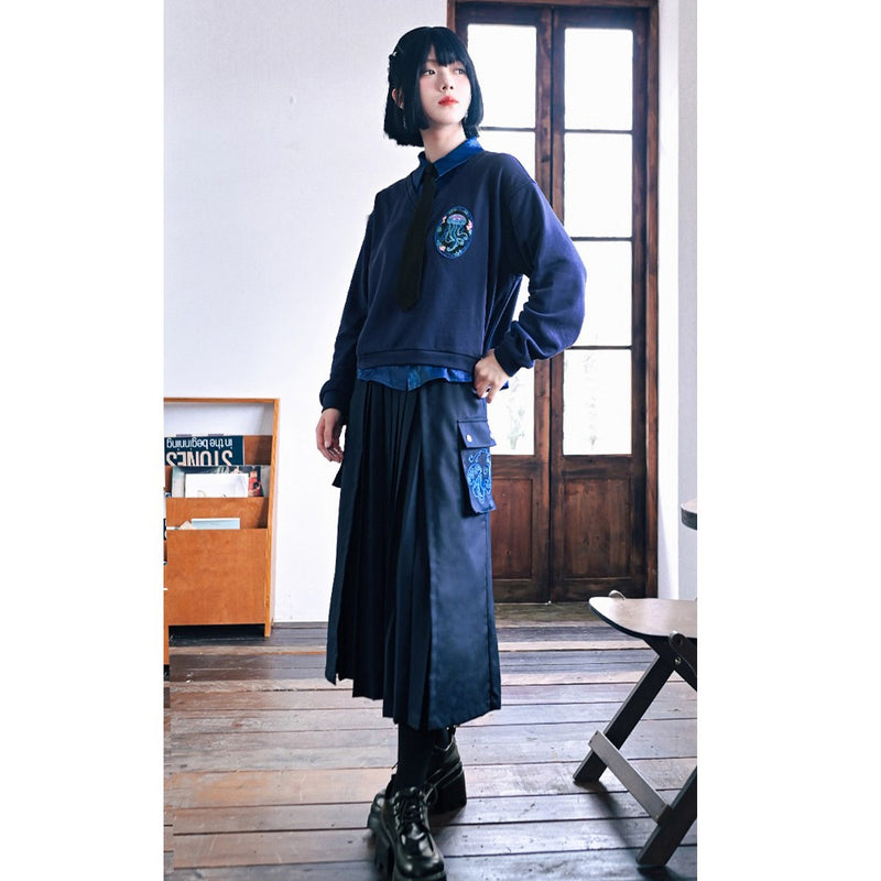 海月の刺繍ワークプリーツスカート