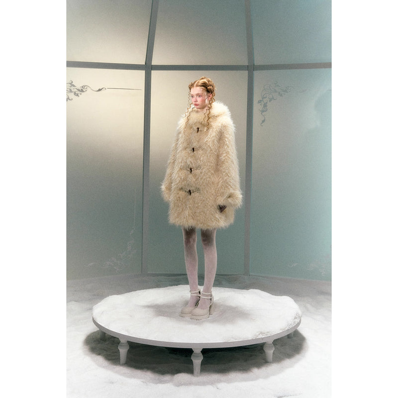 Milky Yellow Hooded Fur Coat