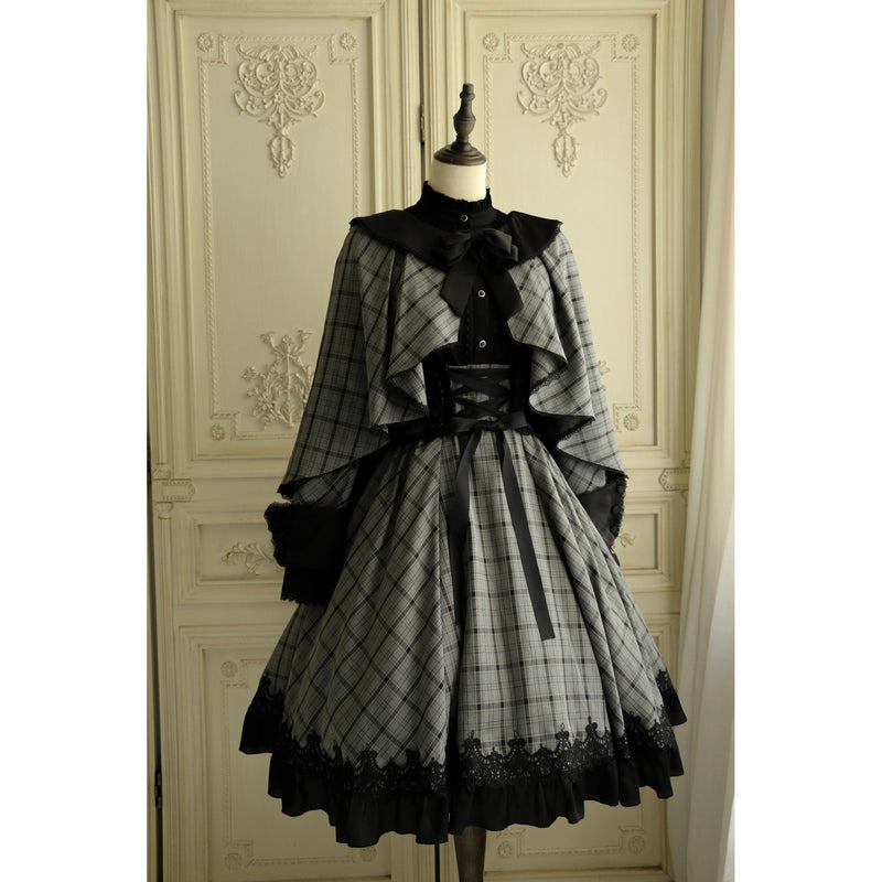 薄墨の格子柄ショートジャケットとケープ[2026年3月下旬-4月下旬発送予定]