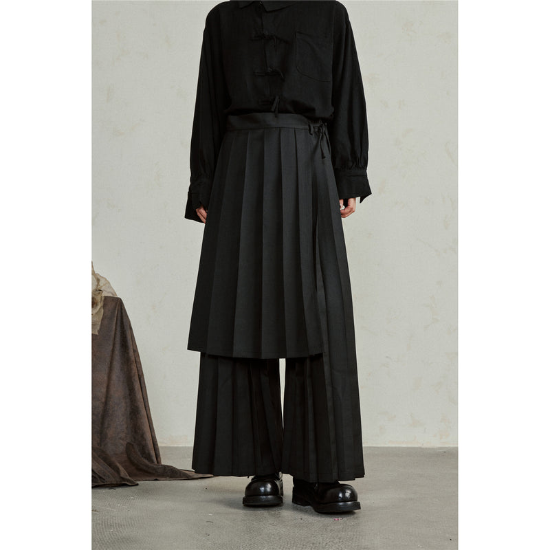 Black Asymmetric Hakama Wide Pants