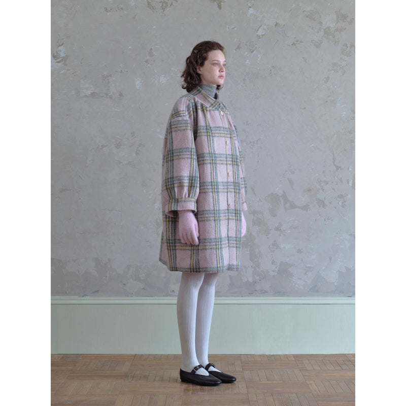 Pink Plaid Wool Retro Coat