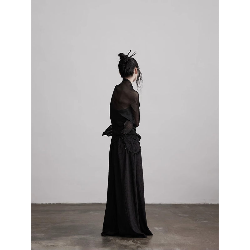 Stone Pendant Black Wide Pants