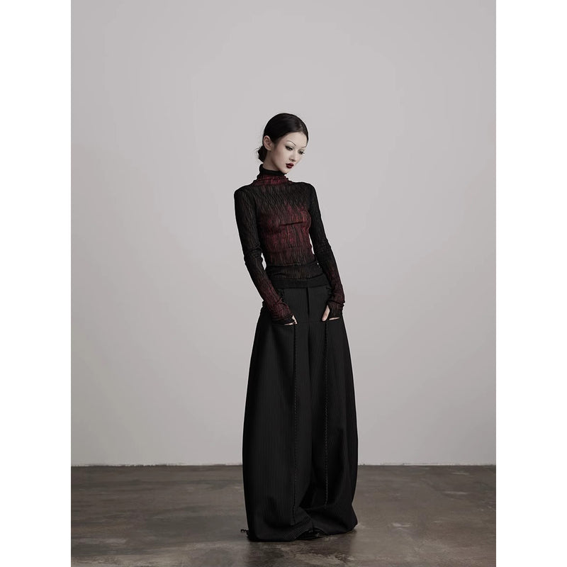 Black Wide Pants with Side Ribbon