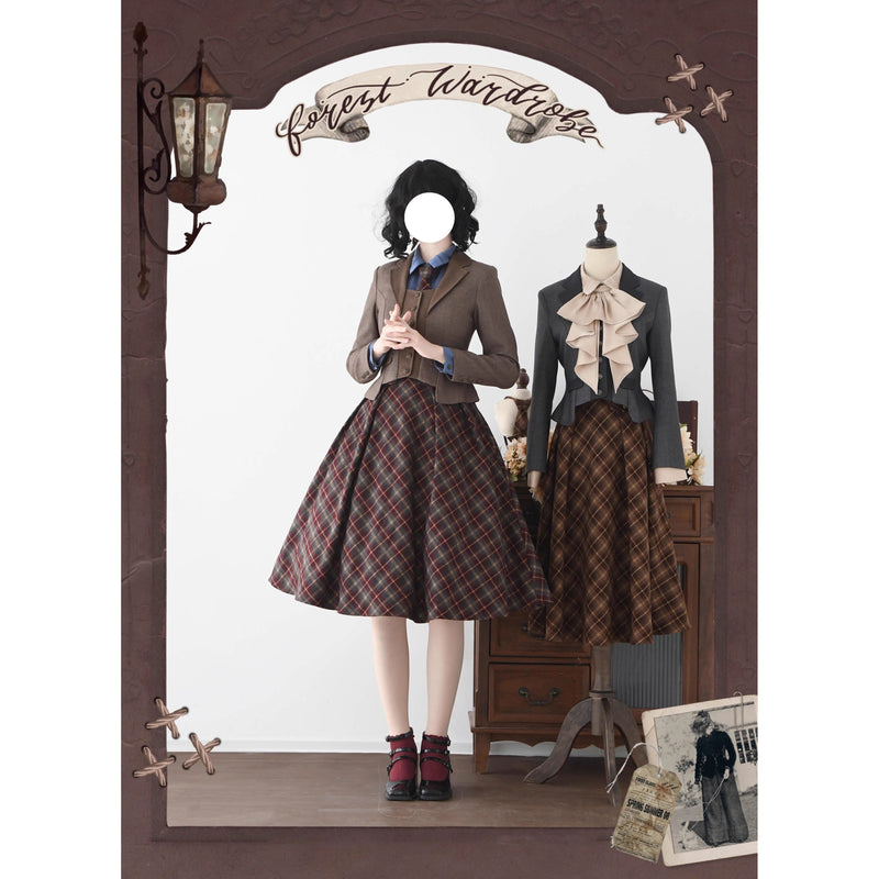 英国のお嬢様のクラシカルジャンパースカート - Burgundy Checked[2025年12月中旬発送予定]