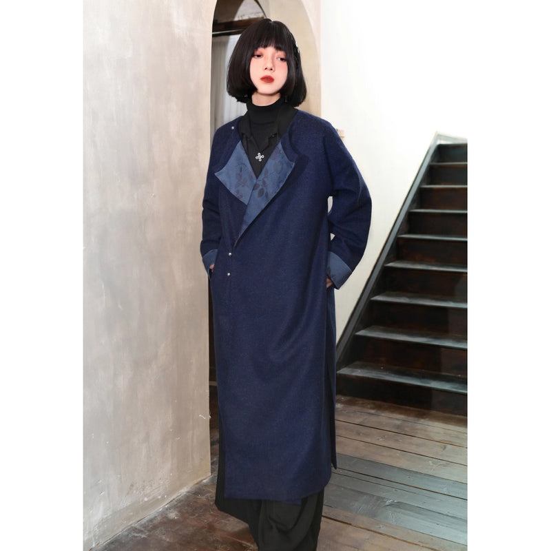 椿の花の挿絵ウールローブコート